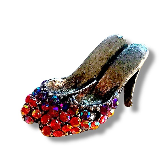 LOT of 3 VINTAGE Brooches in Pink & Blue Cherries/Handbag/and Heels/Rhinestones - Picture 3 of 12